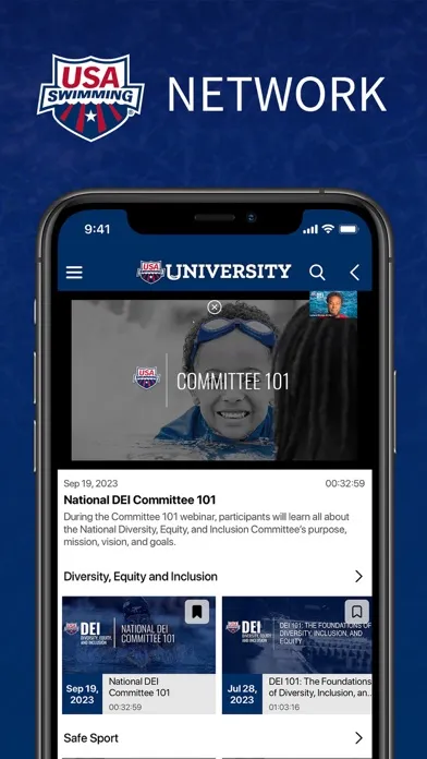 ภาพหน้าจอของ USA Swimming Network